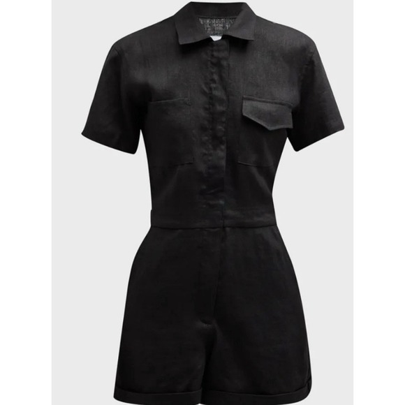 Rivet Utility Linen Dreamer Playsuit Short Romper Black Size XS Natural Workwear - Picture 2 of 9